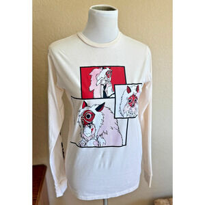 Vintage Princess Mononoke Long Sleeve T-Shirt XS Cream Color‎ Ghibli Anime Movie